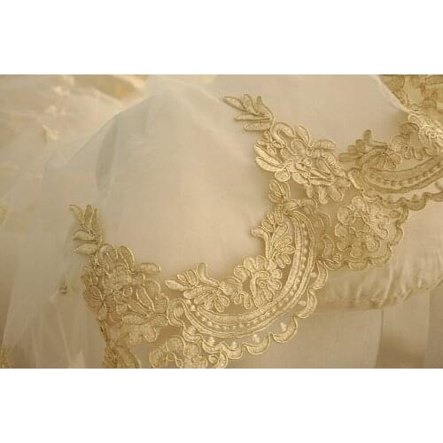 3 Yards luxury gold alencon lace trim vintage style embroidered gold trim lace wedding gown lace