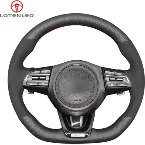 LQTENLEO Black Genuine Leather Suede Hand-stitched Car Steering Wheel Cover For Kia Stinger 2017 2018 2019 2020