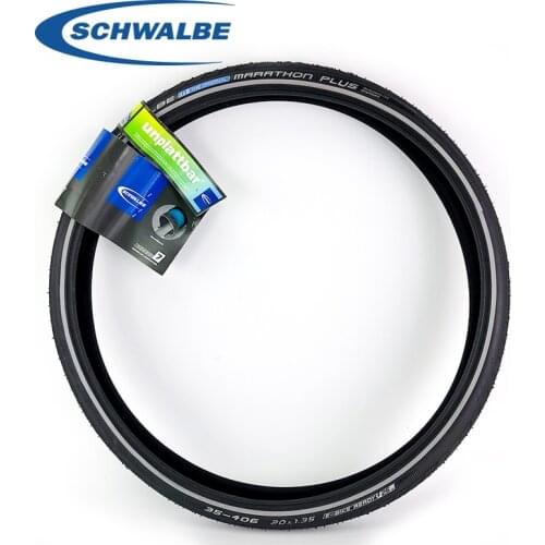 Schwalbe Bike Tire 35-406 MARATHON PLUS 20x1.35 Steel Wire Bicycle Tyre Reinforce Anti Puncture Black Reflect Tires