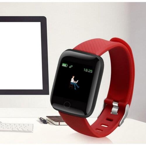 Smart Bracelet Watch Color Screen Heart Rate Blood Pressure Monitoring Track Movement IP67 Waterproof 116 PLUS Pedometers