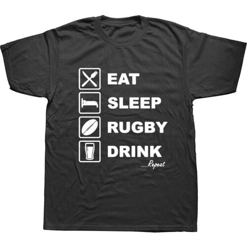 EAT SLEEP RUGBY DRINK REPEAT Cotton Short Sleeve Oversized Funny T Shirt Graphic Harajuku Hip Hop T-shirt Streetwear
