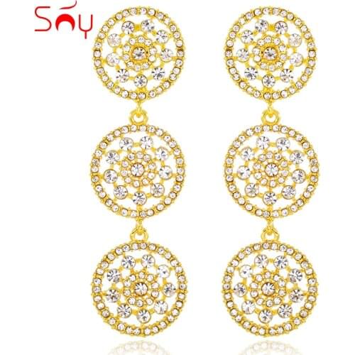 Sunny Jewelry Classic Jewelry Round Earrings For Women Long Drop Dangle Earrings Cubic Zirconia Fashion Earrings For Engagement