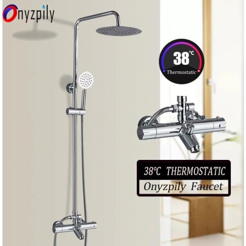 Thermostatic Shower Set Mixer Valve Chrome Bath Shower Faucet 8'' 10'' Shower Dual Handles Hot Cold Water Tap Tub Spout Shower