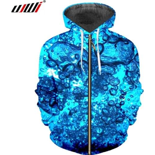 UJWI Zipper Hoodies Man New Personality 3D Printed Water Droplets Ocean Sets Colorful Big Size Unisex Zip Hooded Sweatshirts