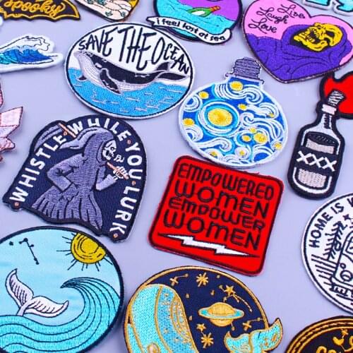 Punk Embroidery Patch Van Gogh Embroidered Patches For Clothing Whale Patch Iron On Patches Stripes For DIY T-shirt Badges