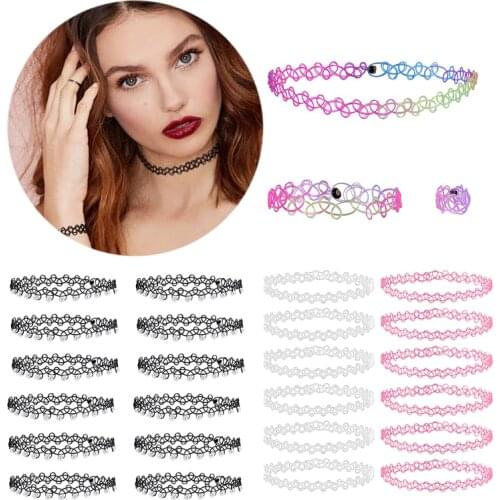 ZEMO 3/12pcs Gothic Kpop Tattoo Choker Bracelet Sets for Women Girls Chain Necklace Colorful Punk Rock Vintage Stretch Necklace