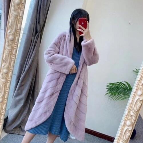 Real Mink Fur Women Medium long Coat Female detachable sleeves stand coollar Mandarin Collar good quality Real Mink Fur Jacket