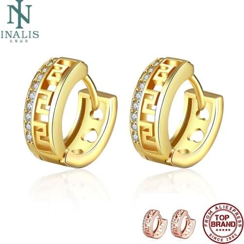 INALIS Earrings For Women Round Hollow Cubic Zirconia Copper Stud Earring 2 Colors Hot Selling Fashion Jewelry Party Girl Gift