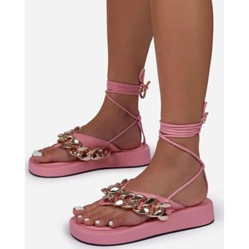 2021 spring /summer new women metal chain anklet strap sandals large size Roman slippers thick-soled mid-heel muffin flip-flops