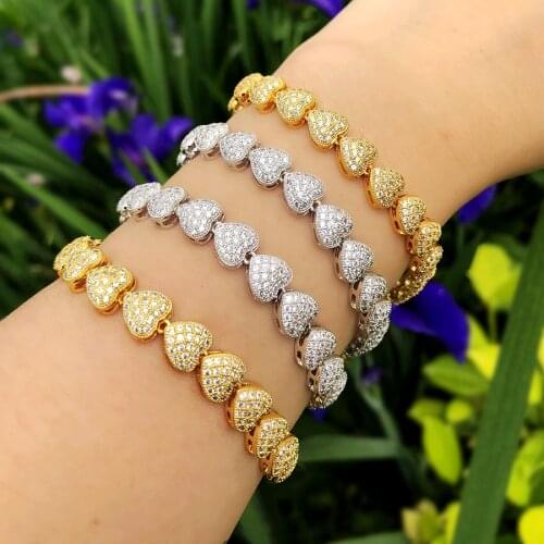 Luxury Heart shape Bracelet Full Mirco Paved Cubic Zirconia Gold/silver Color Copper Bracelets Bangles For Women party Jewelry