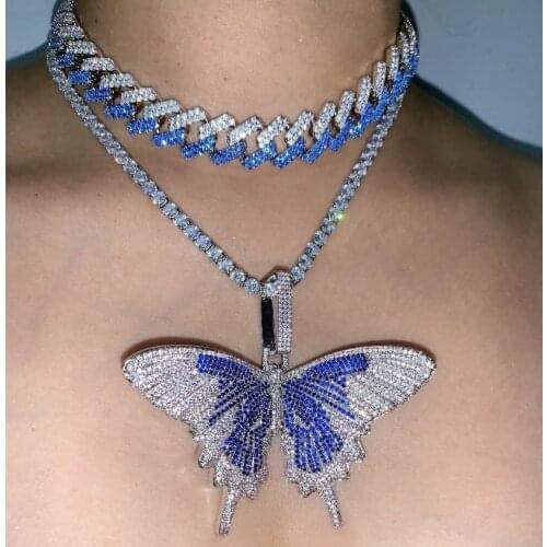 Multi colors 15mm women cuban choker necklace high quality 5A cubic zirconia pink purple blue white cz cuban chain women choker