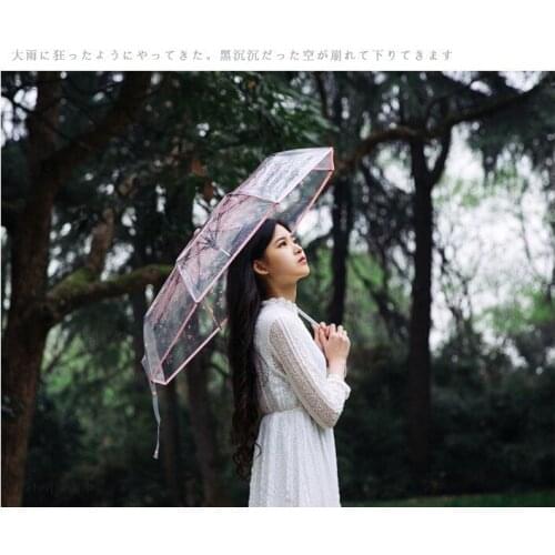 20pcs/lot Cherry blossoms 3 fold sun rain umbrellas high quality rain tools woman flowers transparent umbrella for female