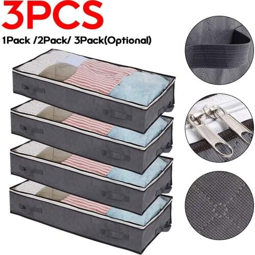 1/2/3Pcs Under Bed Storage Bag Dustproof Organizer Container Clothes Foldable Organizer Visible Clear Window Storage Box