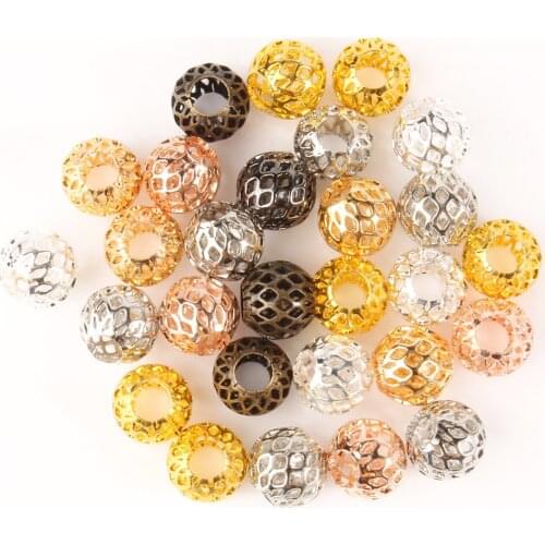 10pcs 9x10mm Mesh Net Spacer Metal Beads Hollow Out Bronze Gold Big Hole Round Ball for DIY Charms Bracelet Jewerlry Findings