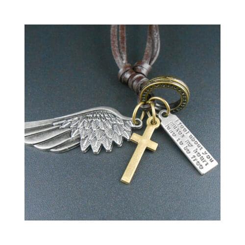 Genuine Leather Chokers Necklace for Men Women Long Rope adjustable Feather Pendant Crros Pendant Punk Rock Jewelry Vintage Hot