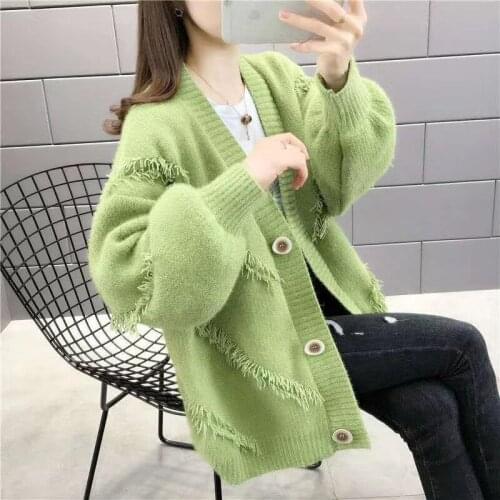 Loose Sweaters 2020 Autumn New Knit Female Cardigan Casual Knitted Sweater Coat Women Winter Oversize Tassel V Neck Cardigans