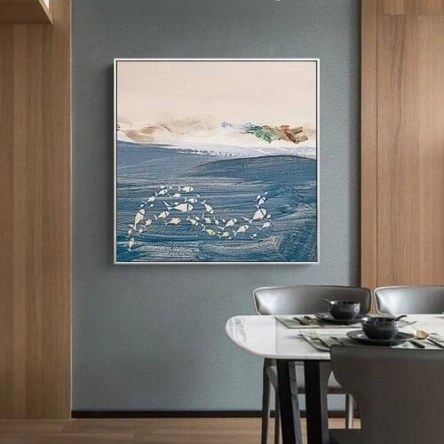 Abstract Blue Set Sea N Fish Poster and Print Fahion Decor Canvas Painting Wall Art Picture for Living Room Bedroom Dinning Room