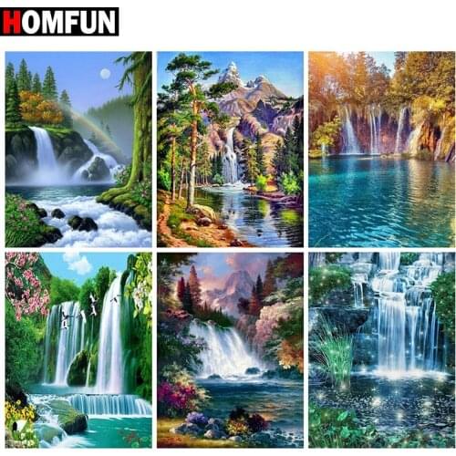 HOMFUN Full Square/Round Drill 5D DIY Diamond Painting "Waterfall landscape" Embroidery Cross Stitch 5D Home Decor Gift