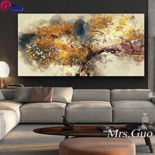 5D DIY Diamond Painting Full Drill Square/Round Crystal Mosaic Embroidery Abstract Golden Money Trees Pictures For Living Room