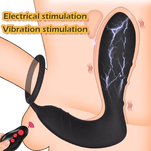 Anal Vibrator for Men Wireless Remote Control Electric Shock Prostate Massager Big Butt Plug Vibrator With Ring Anal Toy For Men
