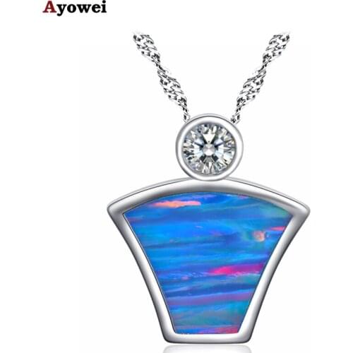 Ayowei Wholesale Retail Blue with orange fire opal Silver stamped Necklace Pendant Fashion Jewelry For Women OP791A