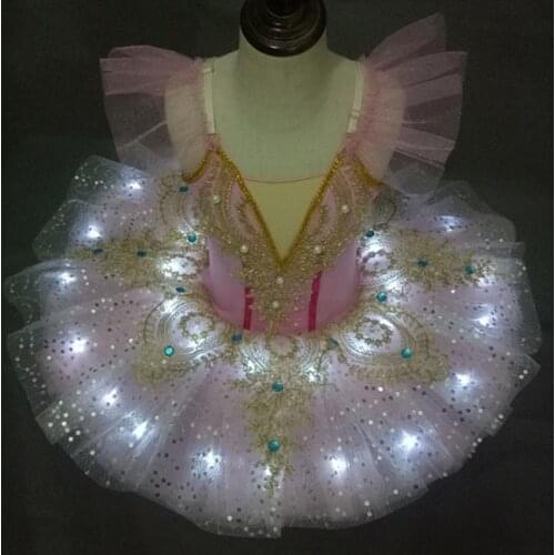 Led Tutu Ballerina Lighted Child Kids Girls Swan Lake Ballet Dress Fluffy Fluorescent Birthday Leotard Tutu Party Dance Costume