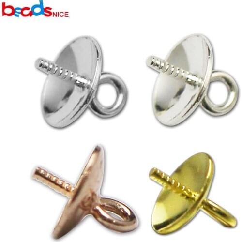 Beadsnice Pendant Connector Bail for Eye Pins Half Drilled Pearl Stone pendant jewelry findings 925 Sterling Silver ID28796