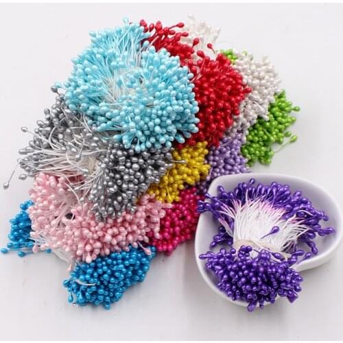 Free shipping 300pcs/lot Artificial Flower Double Heads Stamen Pearlized Craft Cards Cakes Decor Floral DIY wreath accessories