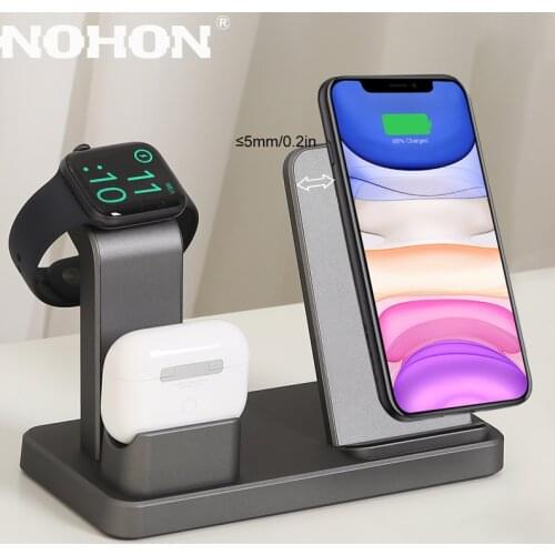 NOHON 3 in 1 Qi Wireless Charger For iPhone 11 Pro 8 Plus X XR XS 10W Type C USB Fast Charging Dock Stand For iWatch 5 4 Airpods