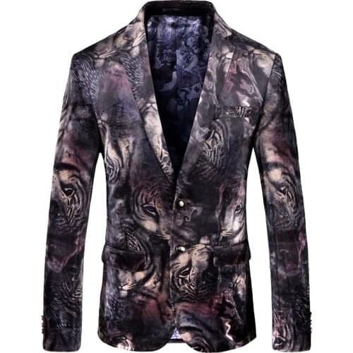 Tiger Print Velvet Blazer Men High Quality Business Casual Men Stylish Blazer Slim Fit Suit Jacket Men Blazer