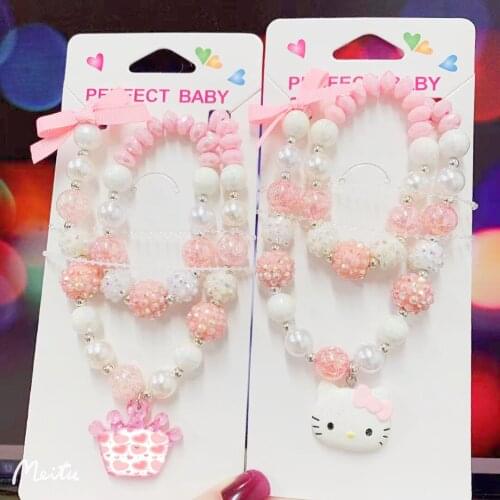Sanrio hello kitty Girls Necklace Bracelet Sweater Chain Christmas New Year Gift Set Childrens Jewelry Bracelet