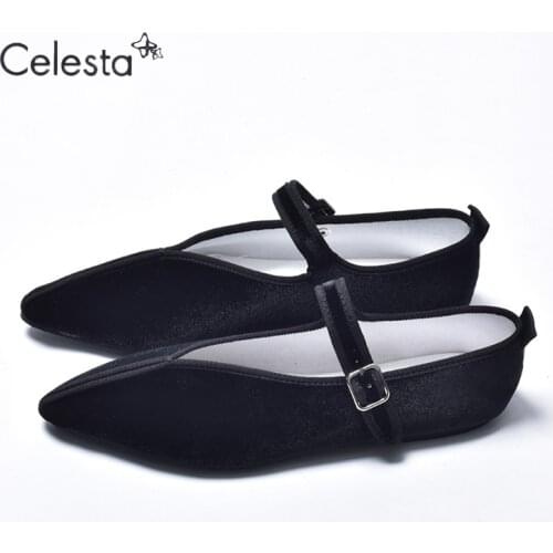 Celesta Kung Fu Shoes Chaussures Plates Strap Easy to Walk Pointed Toe Cutter Shoes Ballet Shoes China Shoes Velor Leather Shoes