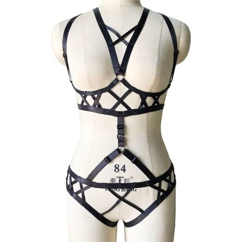 Black Women Body Harness Set Elastic Adjustable Cross Strap Sexy Lingerie Harajuku Gothic Separable Bondage Harness
