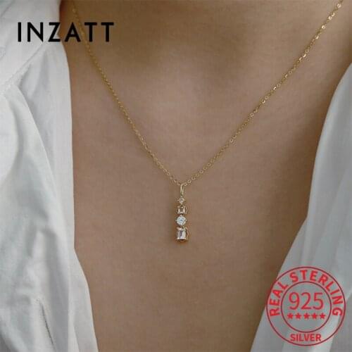 INZATT Real 925 Sterling Silver Zircon Geometry Choker 14K Gold Necklace For Fashion Women Bohemian Fine Jewelry Drop Shipping