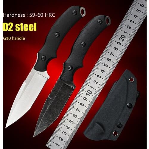 D2 Steel Camping Combat Utility Rescue Self Defense EDC Tool Couteau Fixed Blade Survival Hunting Military Tactical Knife G10