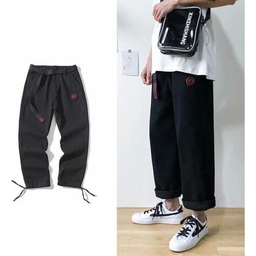 FARDRESS Japanese pants spring washed jeans mens ins tide brand loose straight drape black tooling trousers