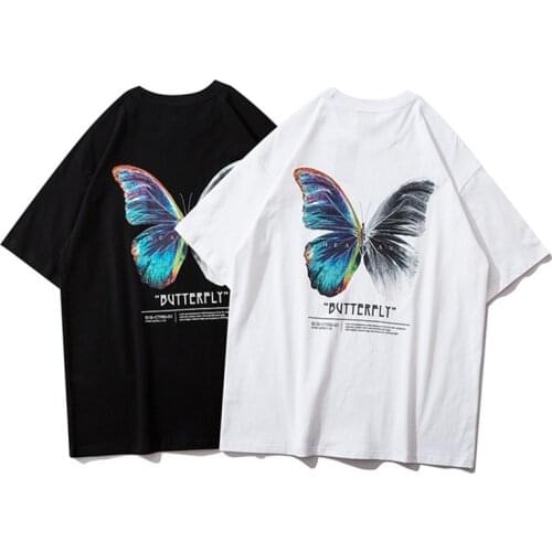 Butterfly Print Short Sleeve Tshirts Unisex Streetwear Hip Hop Casual Loose Fashion Tees Shirts Mens Harajuku Summer Tops Male