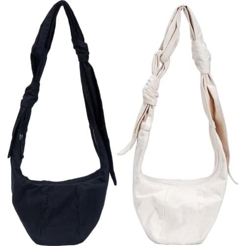 Women Canvas Shoulder Bag Personalized Design Lace Up Knotted Dumpling Bag Crossbody Trendy Ladies Shopping Bag Girl Student Bag