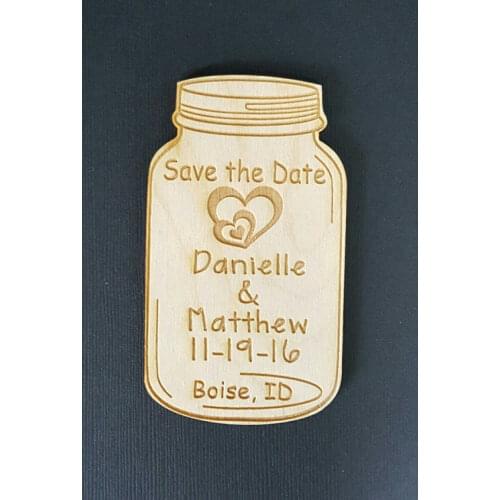 Customized Bride Groom names Mason Jar Wedding wooden Save the Date Magnets engagement party favors company gifts