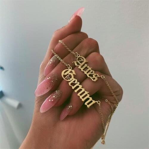 Personalized Custom Old English Name Necklaces For Women Men Gold Silver Color Stainless Steel Chain Pendant Pendants Jewelry