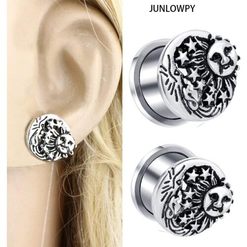 JUNLOWPY Screw Stainless Steel Flesh Tunnels Star Skull Ear Plugs Gauges Expansion Earring Stretcher Body Jewelry Piercing 70pcs