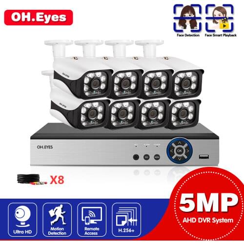 H.265 8CH 5MP AHD Face Record DVR Security Camera System Kit AHD Camera Outdoor Waterproof CCTV Video Surveillance DVR Set