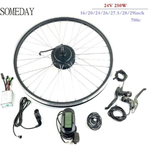SOMEDAY Ebike kit 24V 250W Electric Bicycle Conversion Kit Rear Rotate Brushless Gear Hub Motor Wheel with LCD6 Dispaly