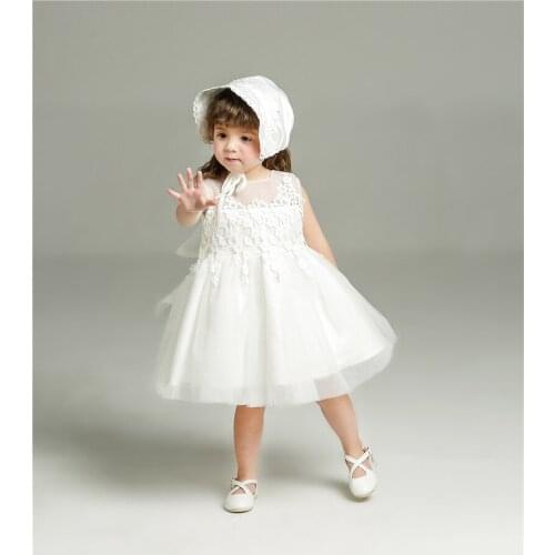 Ivory Lace Puffy Tulle Flower Girl Dress with Hat Sleeveless Girls Pageant Birthday Party Gown First Communion Baptismal Dress