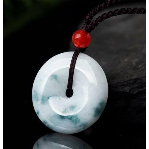 Hot selling natural hand-carve Ice kind jade safe round buckle Necklace pendant fashion jewelry Men Women Luck Gifts amulet
