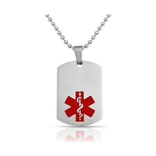 Medical LOGO dog tag cheap stainless steel red medical dog tag low price custom made steel dog tag with chain