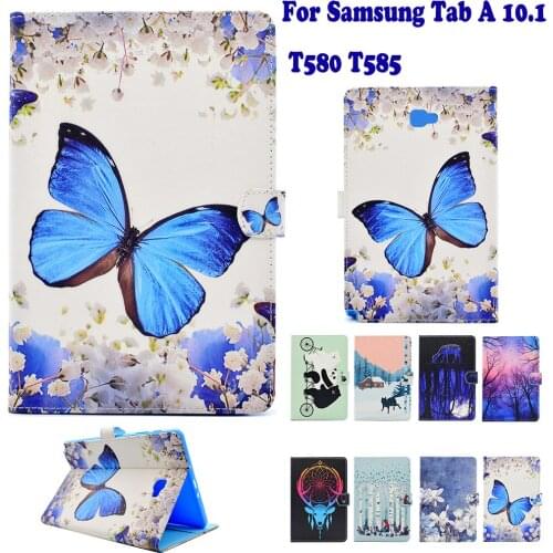 Fashion Pattern Tablet PC Case for Samsung Tab A 10.1 T580 T585 Smart Case Painted Cover Stand Flip Shell coque para capa