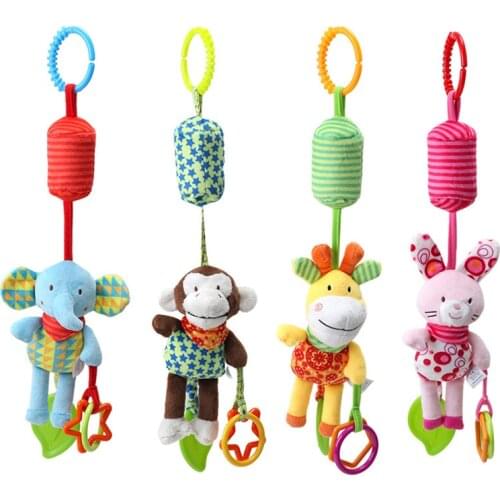 Cartoon Animals Plush Soft Baby Rattles Car bed Bell baby toys 0 12 months Educational Musical Teether Bell Rattles Toys For Kid