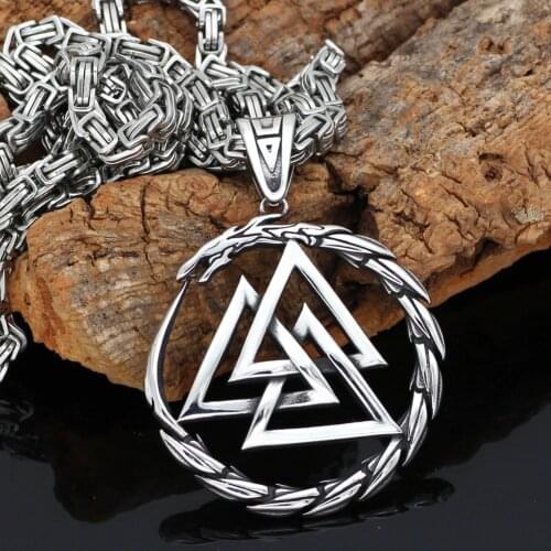 Men Stainless steel Viking Valknut Amulet dragon Pendant Necklace