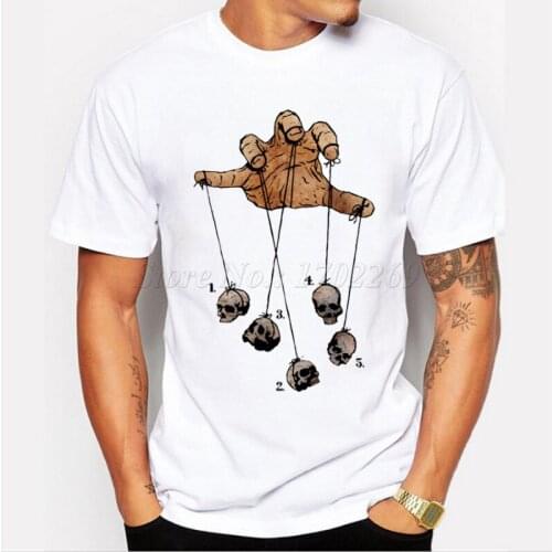 Hot sale funny design five dancing skull creative printed mens customized t-shit zombie hand male halloween tops hipster tee